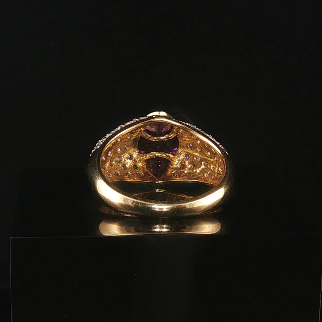 14k Yellow Gold Amethyst Pink Sapphire and Diamond Ladies Ring Size 7