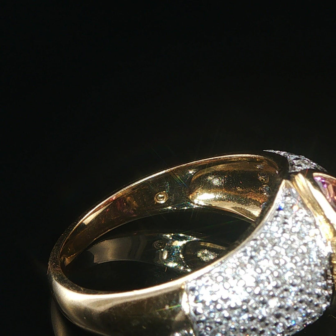 14k Yellow Gold Amethyst Pink Sapphire and Diamond Ladies Ring Size 7