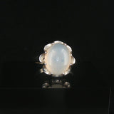 14k White Gold and 4.34ct Oval Cabochon Moonstone Vintage Ring Size 6.5