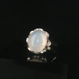 14k White Gold and 4.34ct Oval Cabochon Moonstone Vintage Ring Size 6.5