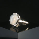 14k White Gold and 4.34ct Oval Cabochon Moonstone Vintage Ring Size 6.5