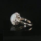 14k White Gold and 4.34ct Oval Cabochon Moonstone Vintage Ring Size 6.5