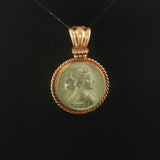 14k Yellow Gold and Carved Lava Vintage Cameo Pendant 1.5"