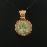 14k Yellow Gold and Carved Lava Vintage Cameo Pendant 1.5"