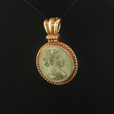 14k Yellow Gold and Carved Lava Vintage Cameo Pendant 1.5"