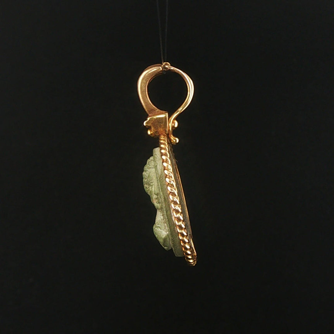 14k Yellow Gold and Carved Lava Vintage Cameo Pendant 1.5"