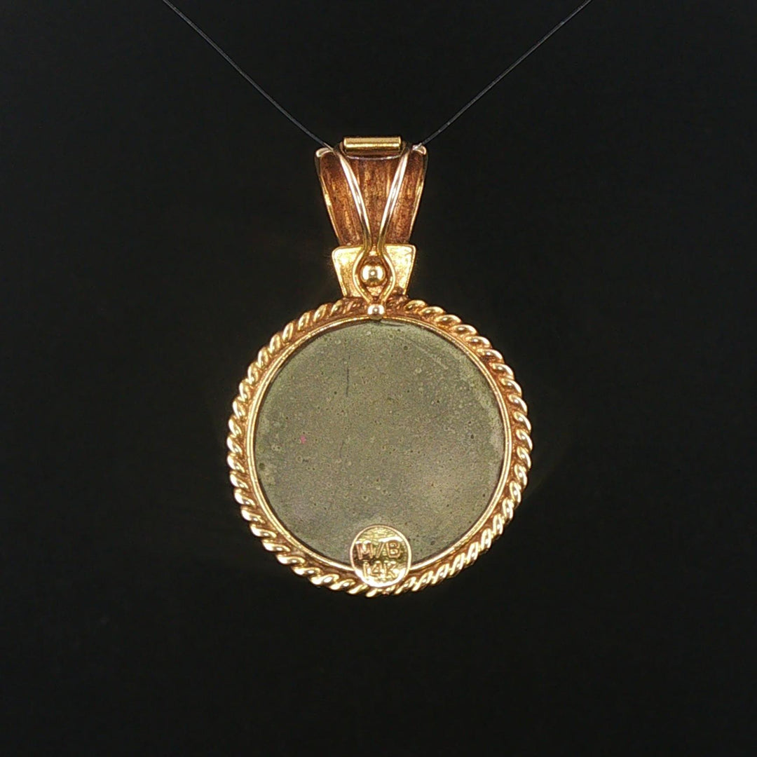 14k Yellow Gold and Carved Lava Vintage Cameo Pendant 1.5"