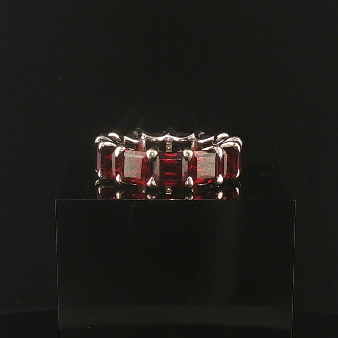14k White Gold and 15.6cttw Square Cut Garnet Oversized Band Ring Size 8