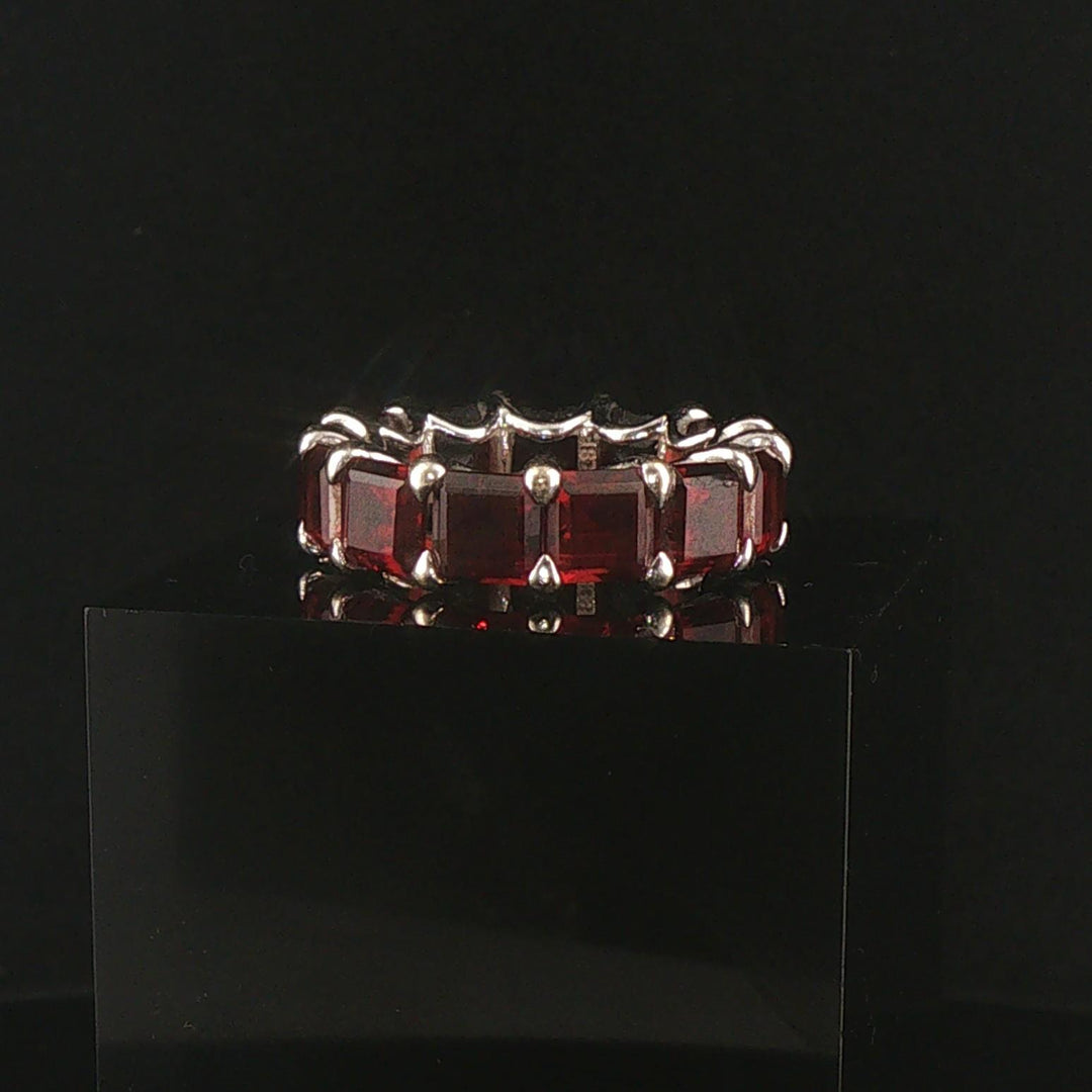 14k White Gold and 15.6cttw Square Cut Garnet Oversized Band Ring Size 8