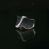 14k White Gold Blue Sapphire and Diamond Curved Band Ring Size 7