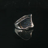 14k White Gold Blue Sapphire and Diamond Curved Band Ring Size 7