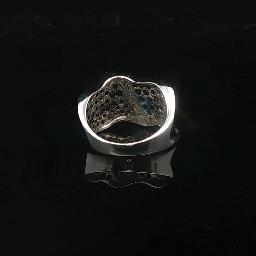 14k White Gold Blue Sapphire and Diamond Curved Band Ring Size 7