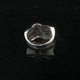 14k White Gold Blue Sapphire and Diamond Curved Band Ring Size 7