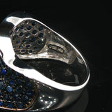 14k White Gold Blue Sapphire and Diamond Curved Band Ring Size 7