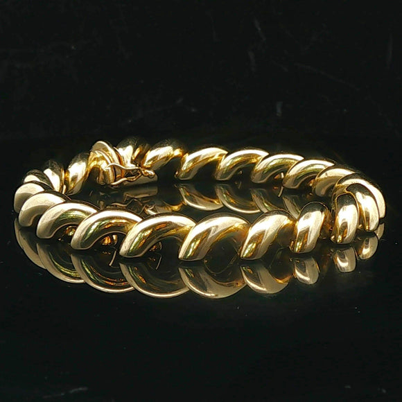 14k Yellow Gold 18.2g Ladies Polished 8.5mm San Marco Link Bracelet Italy 7