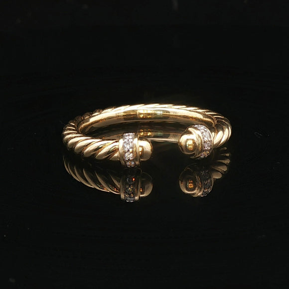David Yurman 18k Gold and Diamond Open Cable Band Ring Size 7