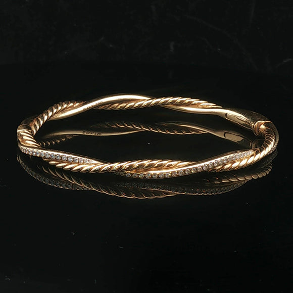 David Yurman 18k Yellow Gold and Diamond Infinity Bangle Bracelet 6.5