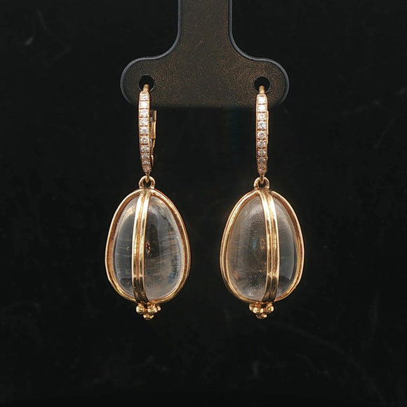Temple St. Clair 18k Yellow Gold Diamond and Rock Crystal Dangle Earrings 1.4
