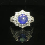 18k White Gold 2.39ct Tanzanite and 1.04cttw Diamond Halo Ring Size 6.5