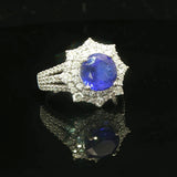18k White Gold 2.39ct Tanzanite and 1.04cttw Diamond Halo Ring Size 6.5