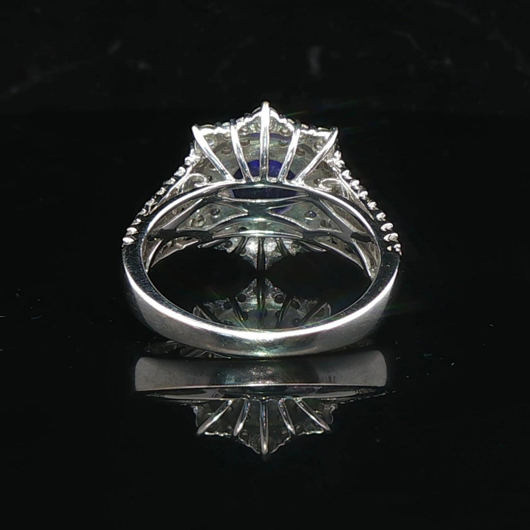 18k White Gold 2.39ct Tanzanite and 1.04cttw Diamond Halo Ring Size 6.5
