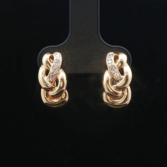 18k Yellow Gold and Diamond 4.2g Braided Huggie Clip On Earrings