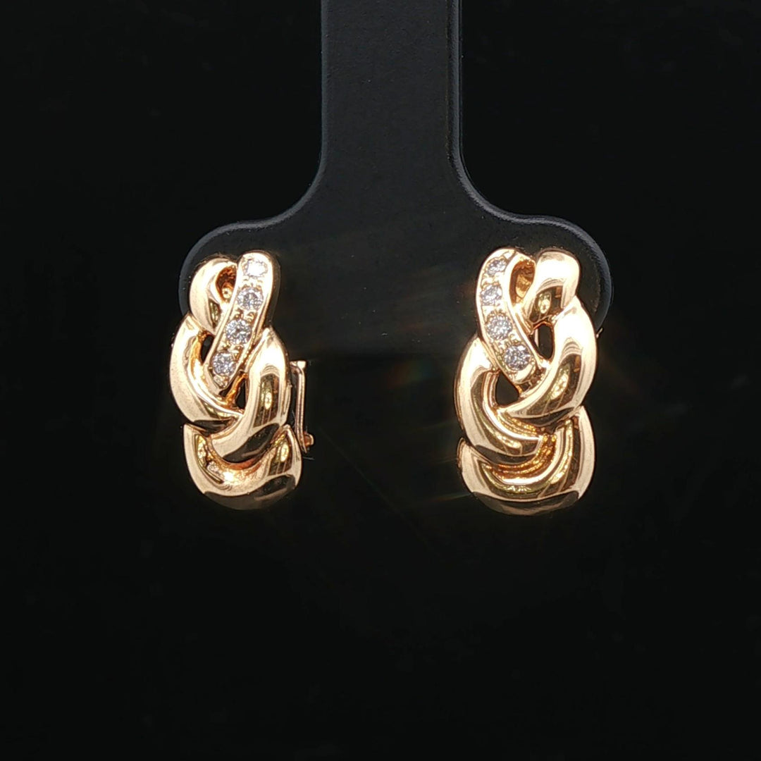 18k Yellow Gold and Diamond 4.2g Braided Huggie Clip On Earrings