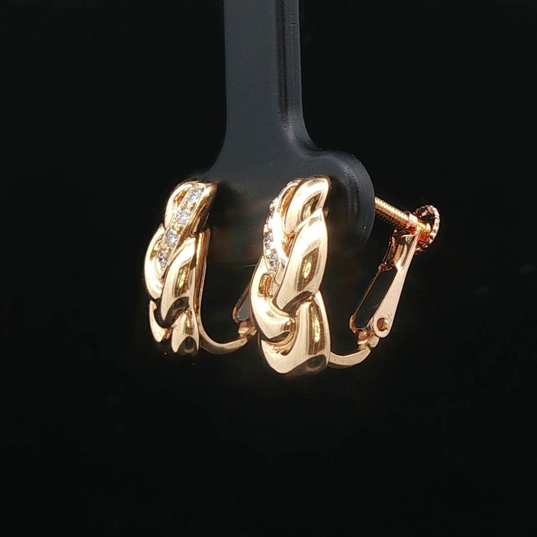 18k Yellow Gold and Diamond 4.2g Braided Huggie Clip On Earrings