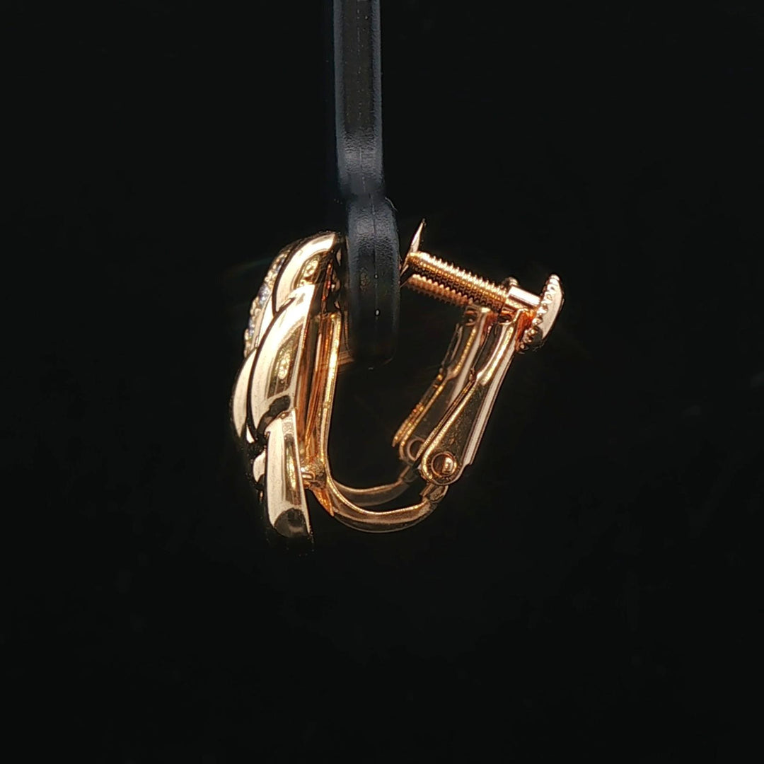 18k Yellow Gold and Diamond 4.2g Braided Huggie Clip On Earrings