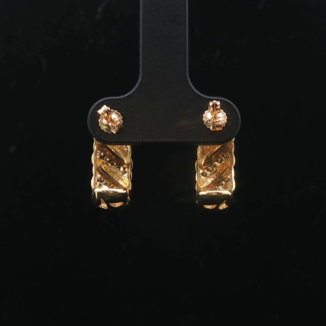 18k Yellow Gold and 0.30cttw Diamond Half Hoop Crescent Stud Earrings