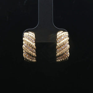 18k Yellow Gold and 0.30cttw Diamond Half Hoop Crescent Stud Earrings