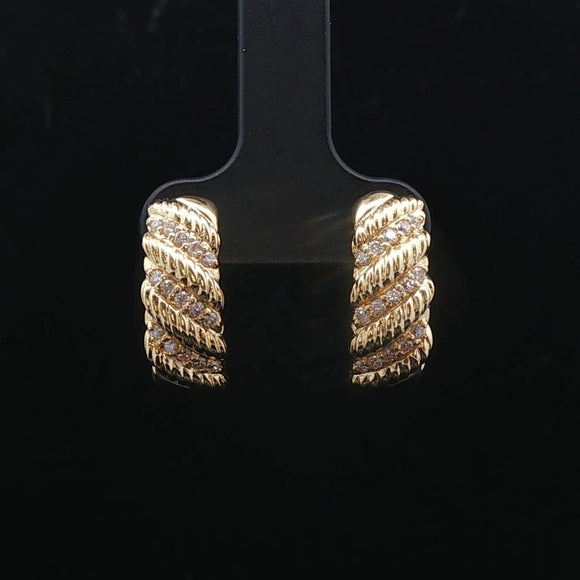 18k Yellow Gold and 0.30cttw Diamond Half Hoop Crescent Stud Earrings