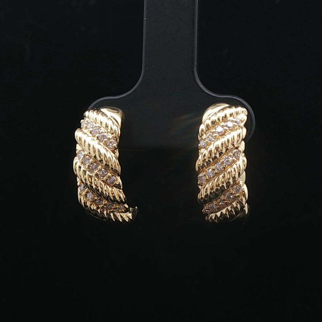 18k Yellow Gold and 0.30cttw Diamond Half Hoop Crescent Stud Earrings