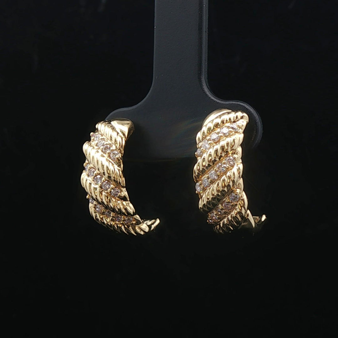 18k Yellow Gold and 0.30cttw Diamond Half Hoop Crescent Stud Earrings