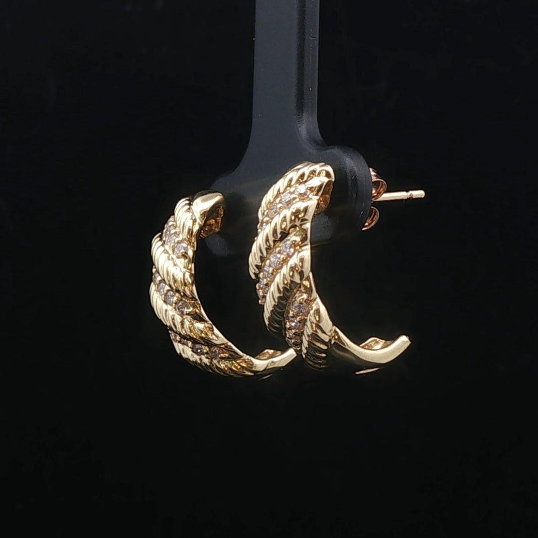 18k Yellow Gold and 0.30cttw Diamond Half Hoop Crescent Stud Earrings