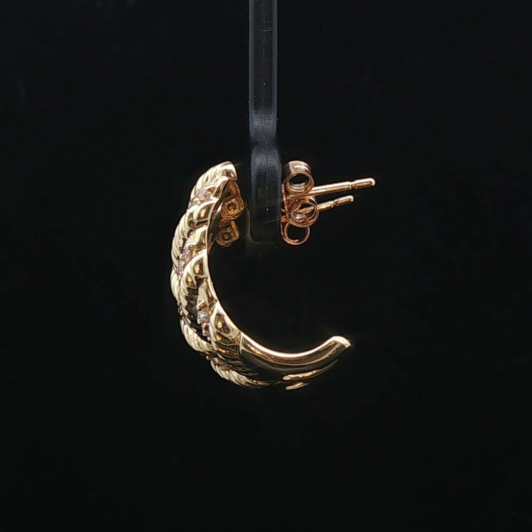 18k Yellow Gold and 0.30cttw Diamond Half Hoop Crescent Stud Earrings