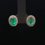 18k Yellow Gold Emerald and 0.56cttw Diamond Halo Stud Earrings