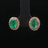 18k Yellow Gold Emerald and 0.56cttw Diamond Halo Stud Earrings