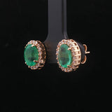 18k Yellow Gold Emerald and 0.56cttw Diamond Halo Stud Earrings