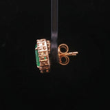 18k Yellow Gold Emerald and 0.56cttw Diamond Halo Stud Earrings