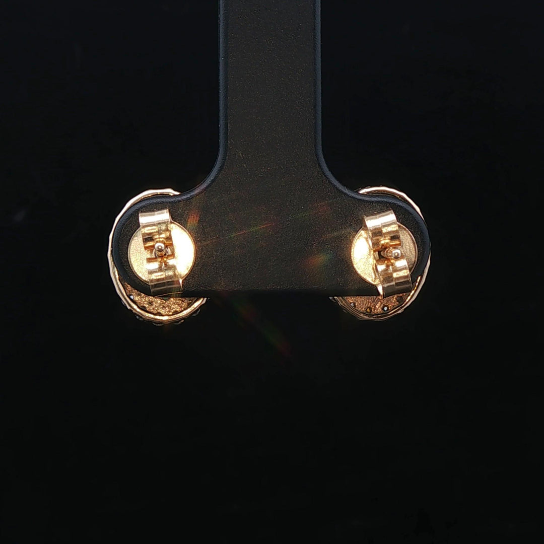 18k Yellow Gold Emerald and 0.56cttw Diamond Halo Stud Earrings