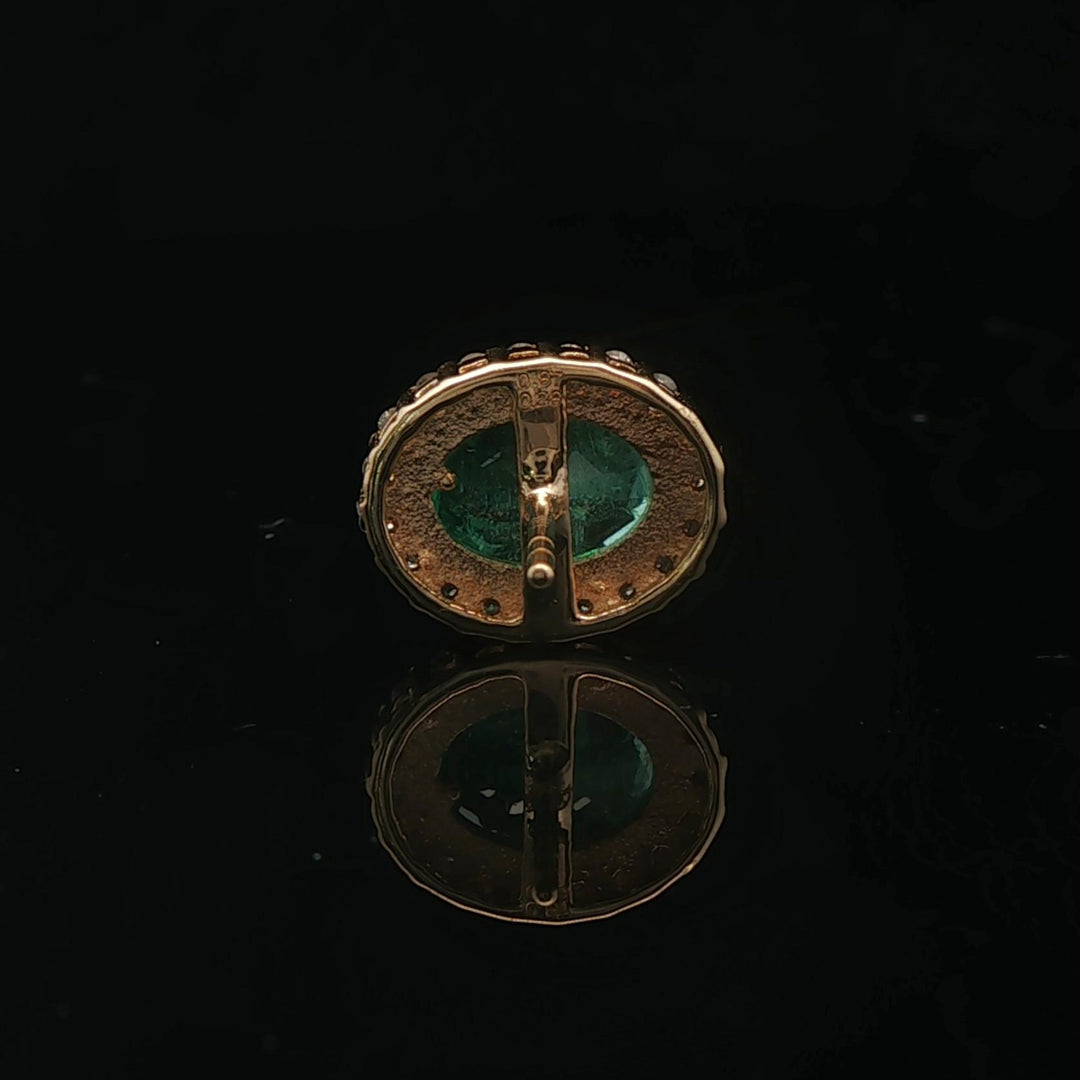 18k Yellow Gold Emerald and 0.56cttw Diamond Halo Stud Earrings