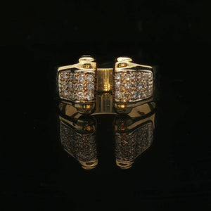 18k Yellow Gold and Diamond Open Flex Band Ring Italy Size 8