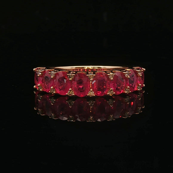 18k Yellow Gold Ruby and Diamond Band Ring Size 6.75
