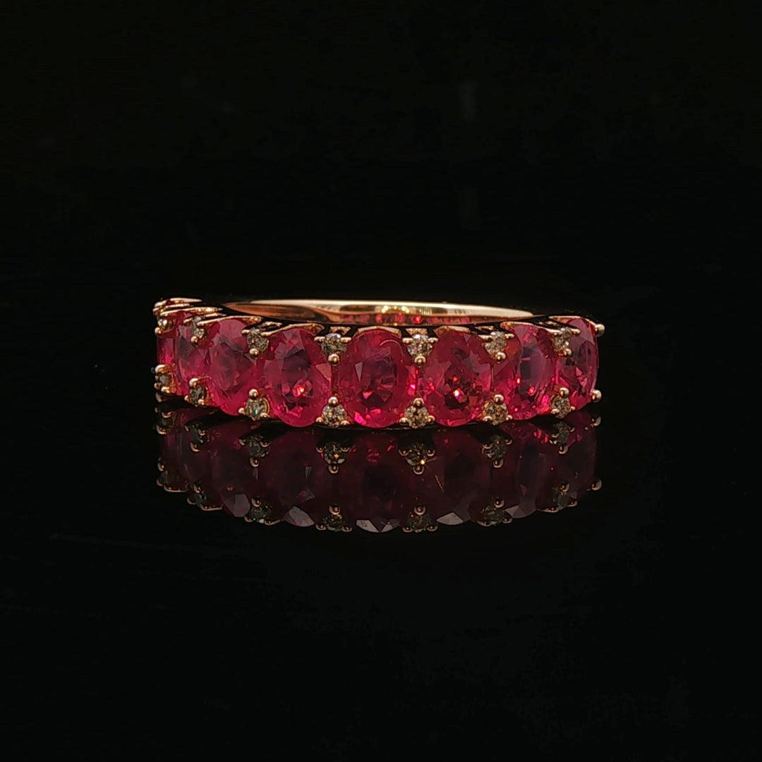 18k Yellow Gold Ruby and Diamond Band Ring Size 6.75