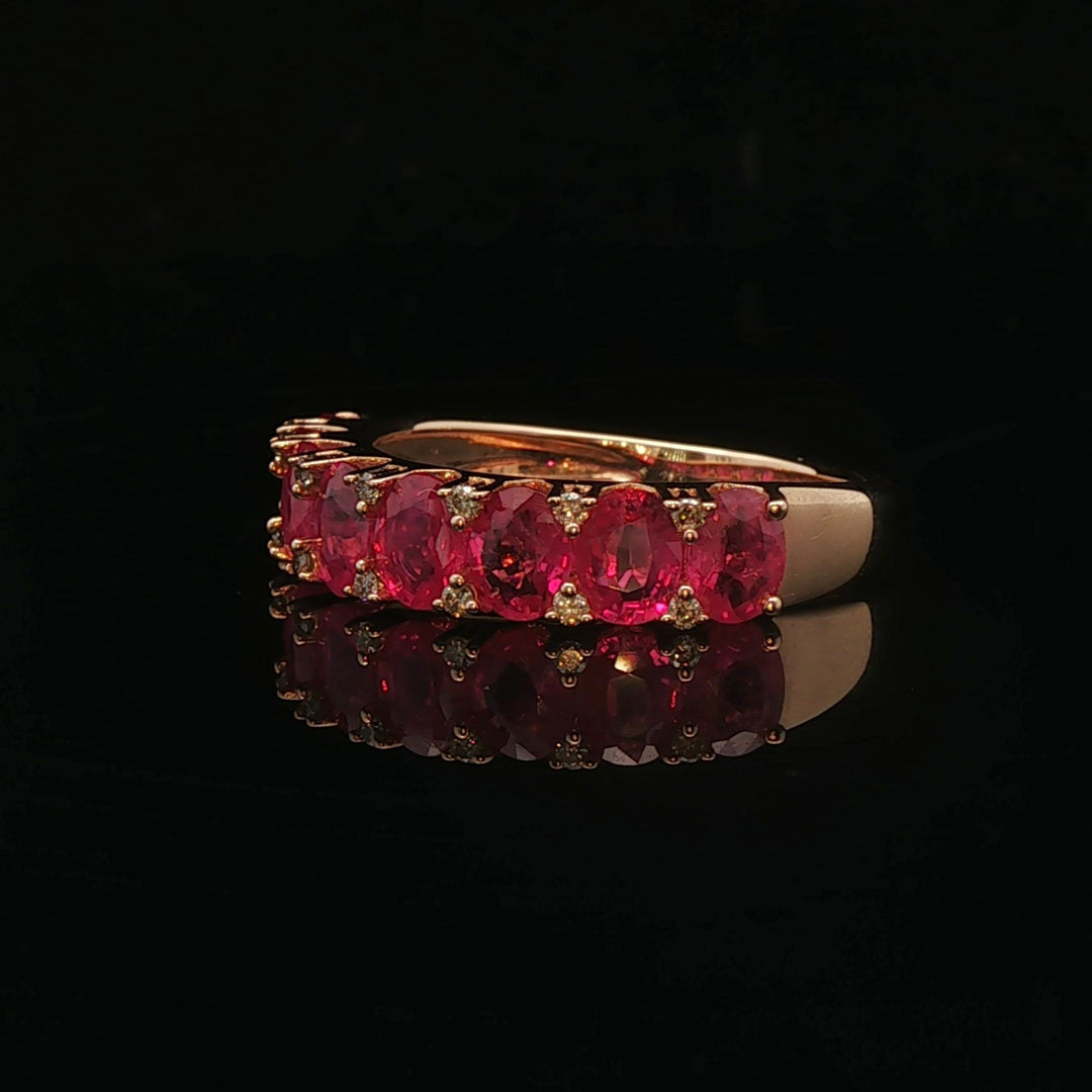18k Yellow Gold Ruby and Diamond Band Ring Size 6.75