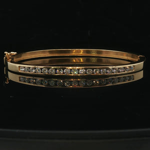 18k Yellow Gold and 1.10cttw Diamond Solid Bangle Bracelet 6.5"