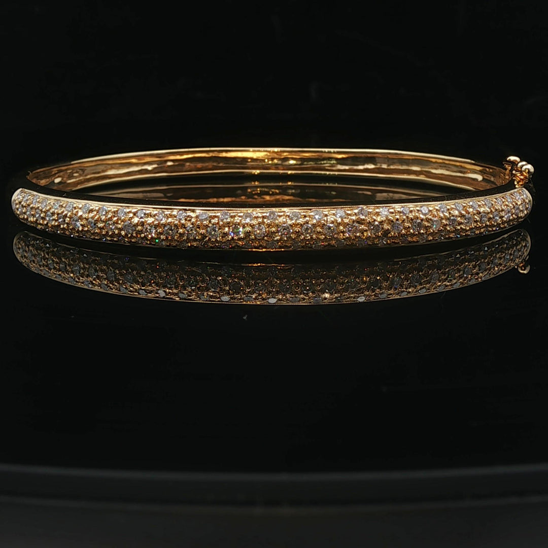 18k Yellow Gold and 1cttw Pave Diamond Solid Bangle Bracelet 6.75"