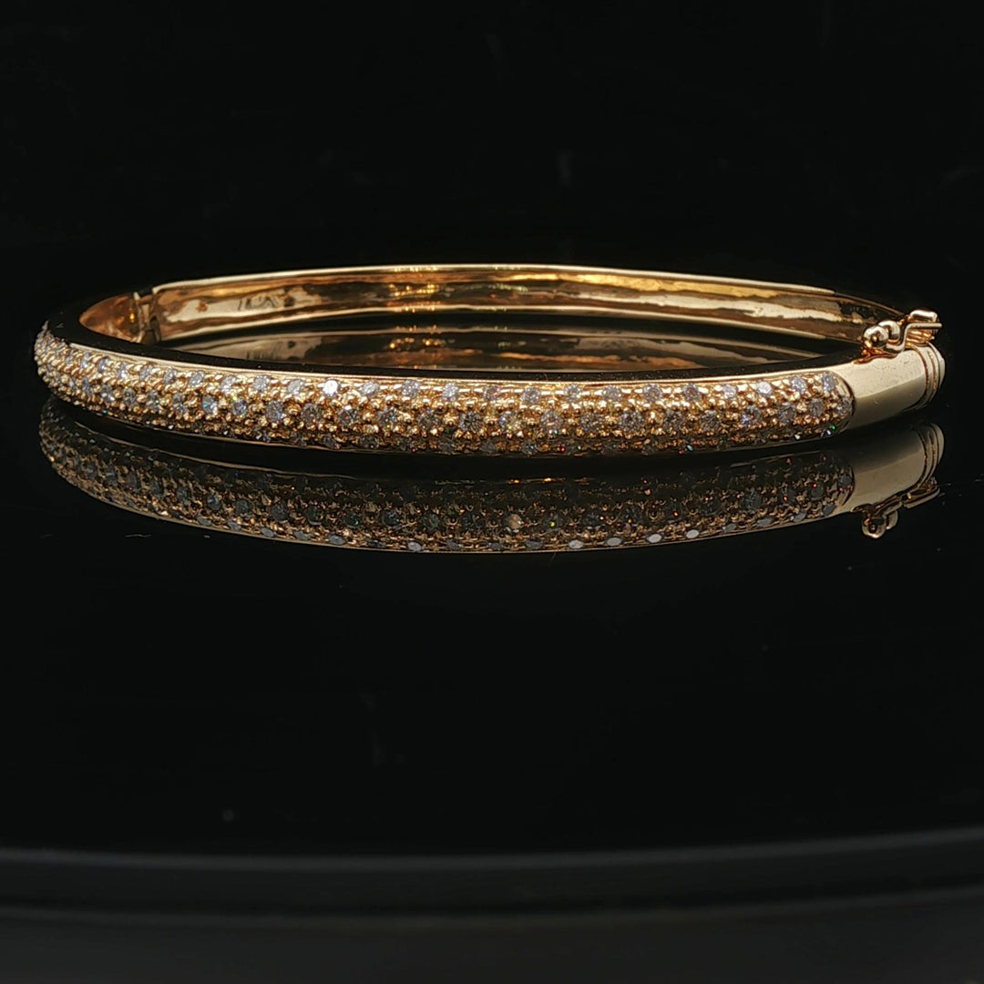 18k Yellow Gold and 1cttw Pave Diamond Solid Bangle Bracelet 6.75"