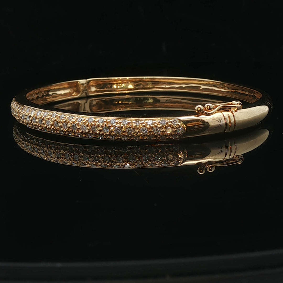 18k Yellow Gold and 1cttw Pave Diamond Solid Bangle Bracelet 6.75"